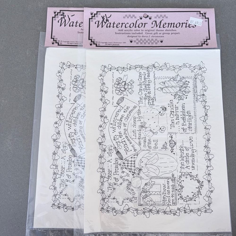 Vintage‎ Watercolor Memories Christmas Sketches Darcy Christensen 1991 Set of 2